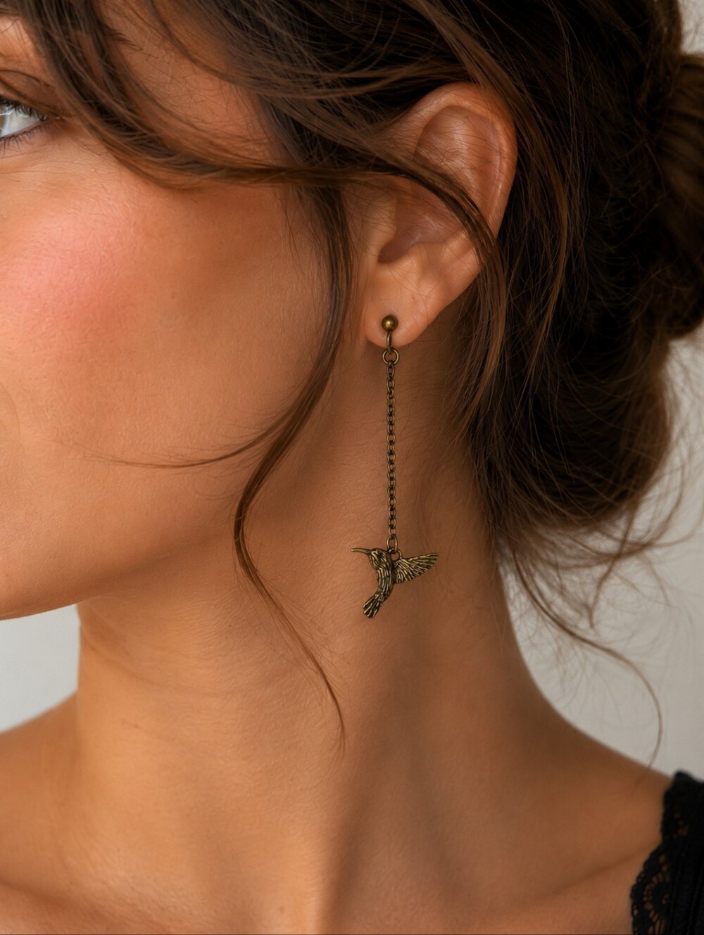 Zoetik Antique Gold Hummingbird Drop Earrings - Nwt